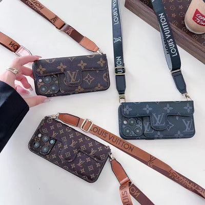 leather card holder lanyard phone case for iphone