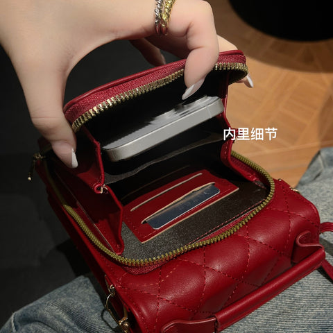 New diamond pattern vertical large capacity mobile phone bag